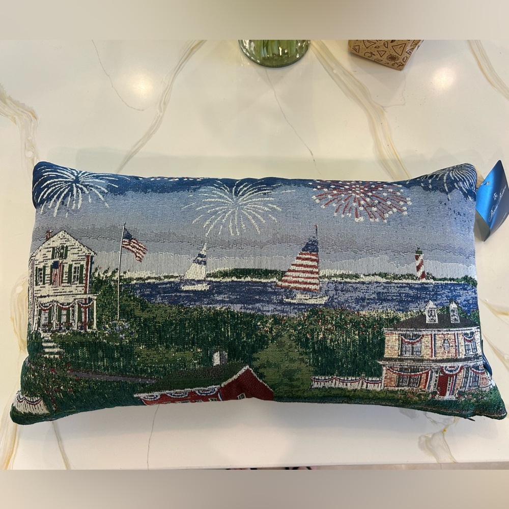 “New” Brooks Brothers Nautical Holiday Pillow - Blue/Green/Red